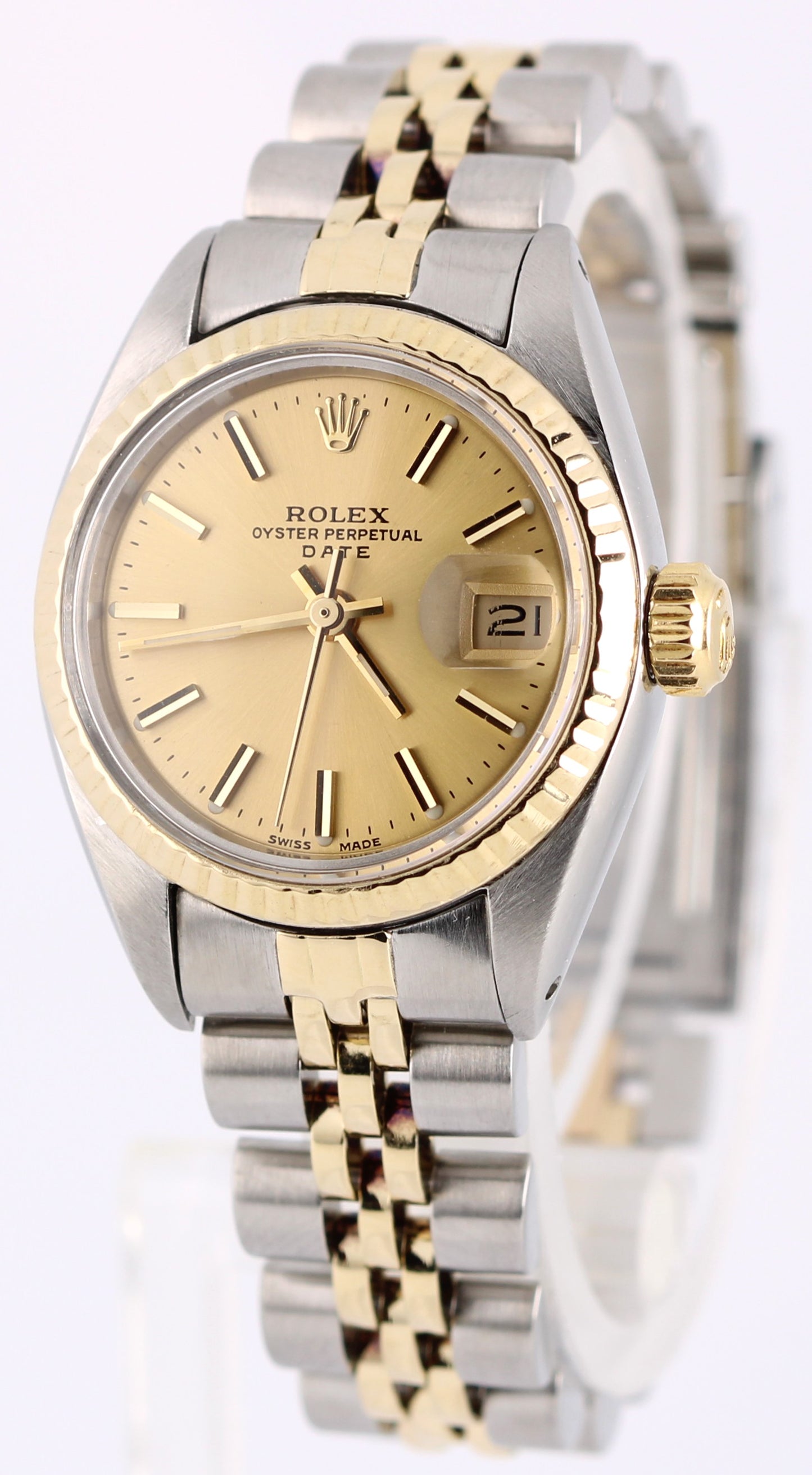 VINTAGE Rolex Oyster Perpetual Date Two-Tone 18k Gold Champagne 26mm 6917 Watch