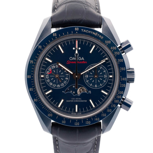 PAPERS Omega Speedmaster BLUE Ceramic 304.93.44.52.03.001 Leather Moonphase BOX