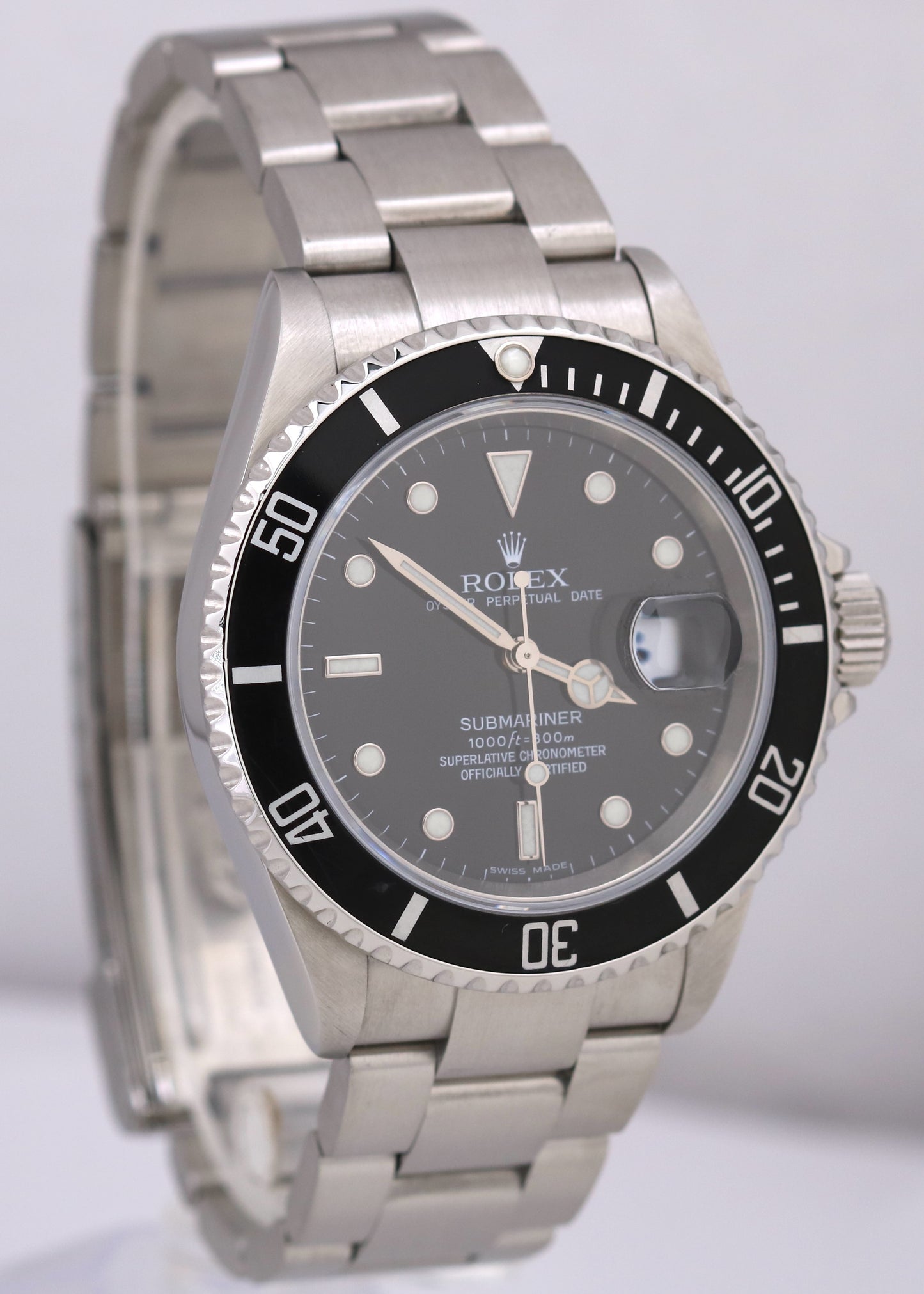 Rolex Submariner Date  Stainless Steel NO-HOLES Black 40mm 16610T Watch