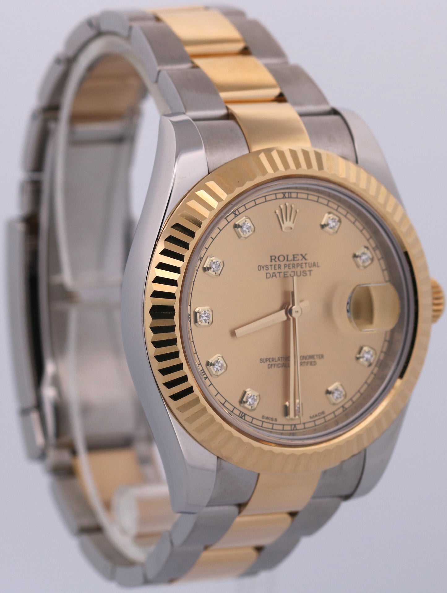 2015 PAPERS Rolex Datejust II CHAMPAGNE DIAMOND Steel 18K OYSTER 41mm 116333 BOX
