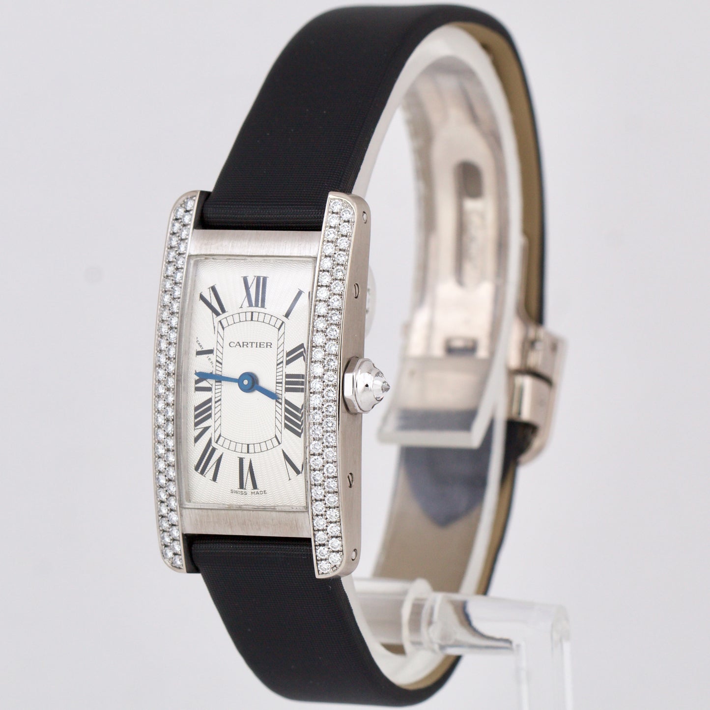 FACTORY DIAMOND Cartier Tank Americaine 18k White Gold Roman Quartz 2489 Watch