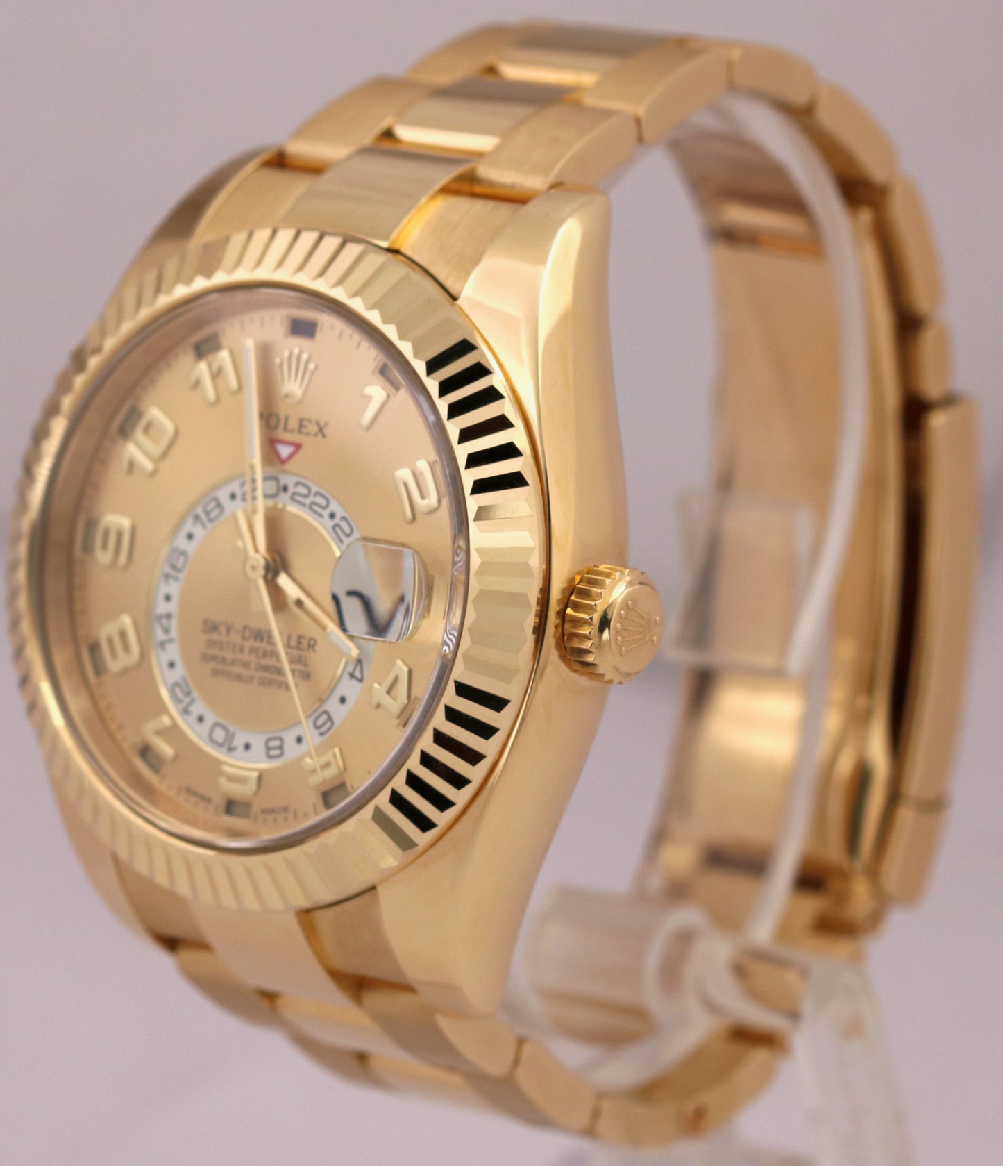 MINT Rolex Sky-Dweller CHAMPAGNE ARABIC 18K Yellow Gold Oyster 42mm 326938 BOX