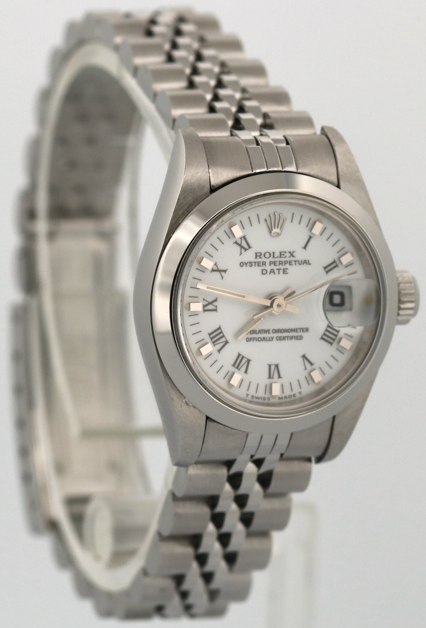 PAPERS Rolex Oyster Perpetual Date WHITE ROMAN 26mm Steel JUBILEE 69190 BOX