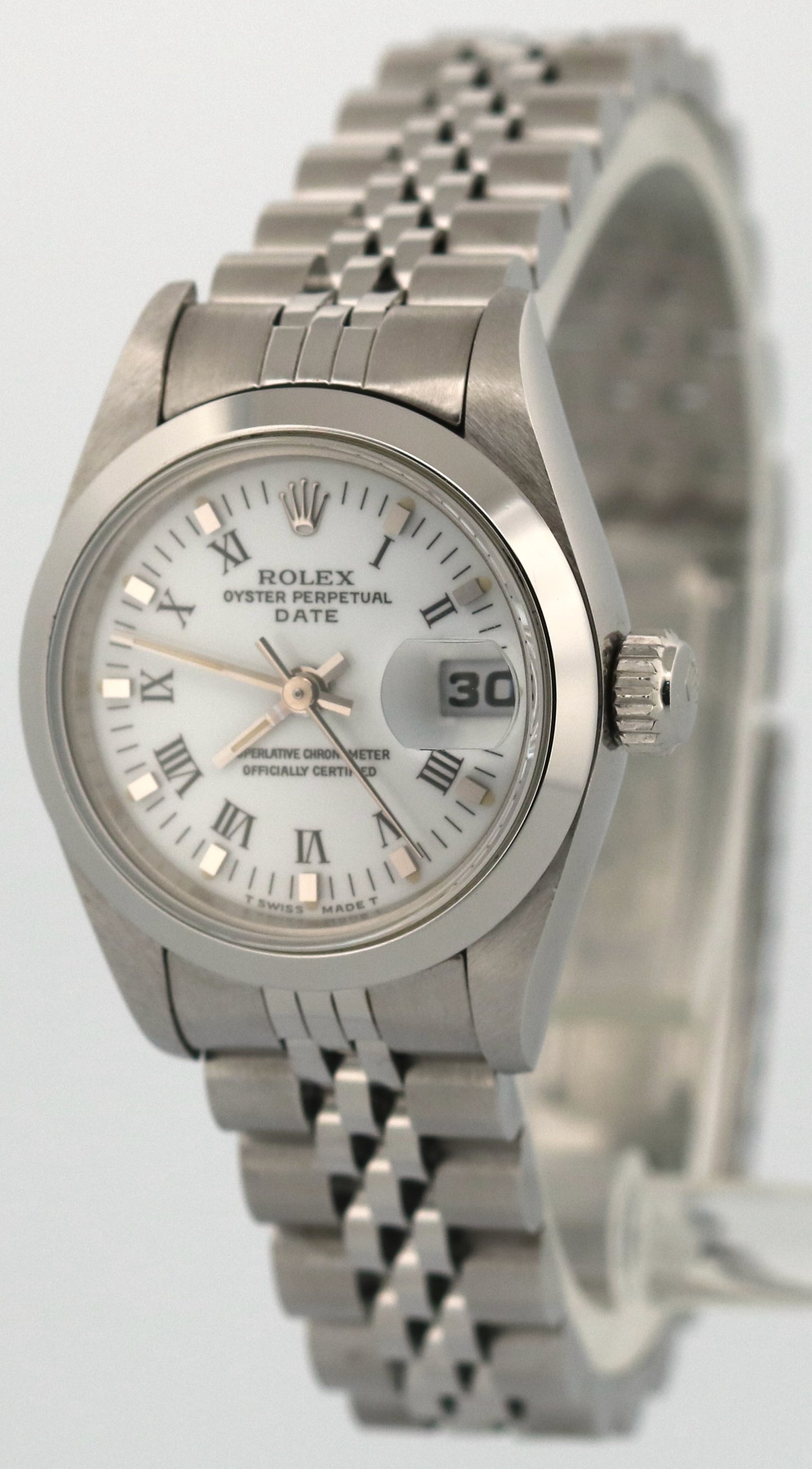 PAPERS Rolex Oyster Perpetual Date WHITE ROMAN 26mm Steel JUBILEE 69190 BOX