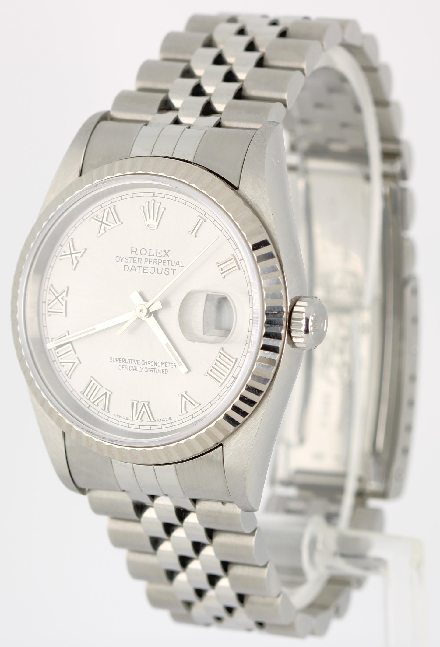 1995 PAPERS Rolex DateJust Silver Roman Numeral 36mm 16234 NO-HOLES Watch BOX