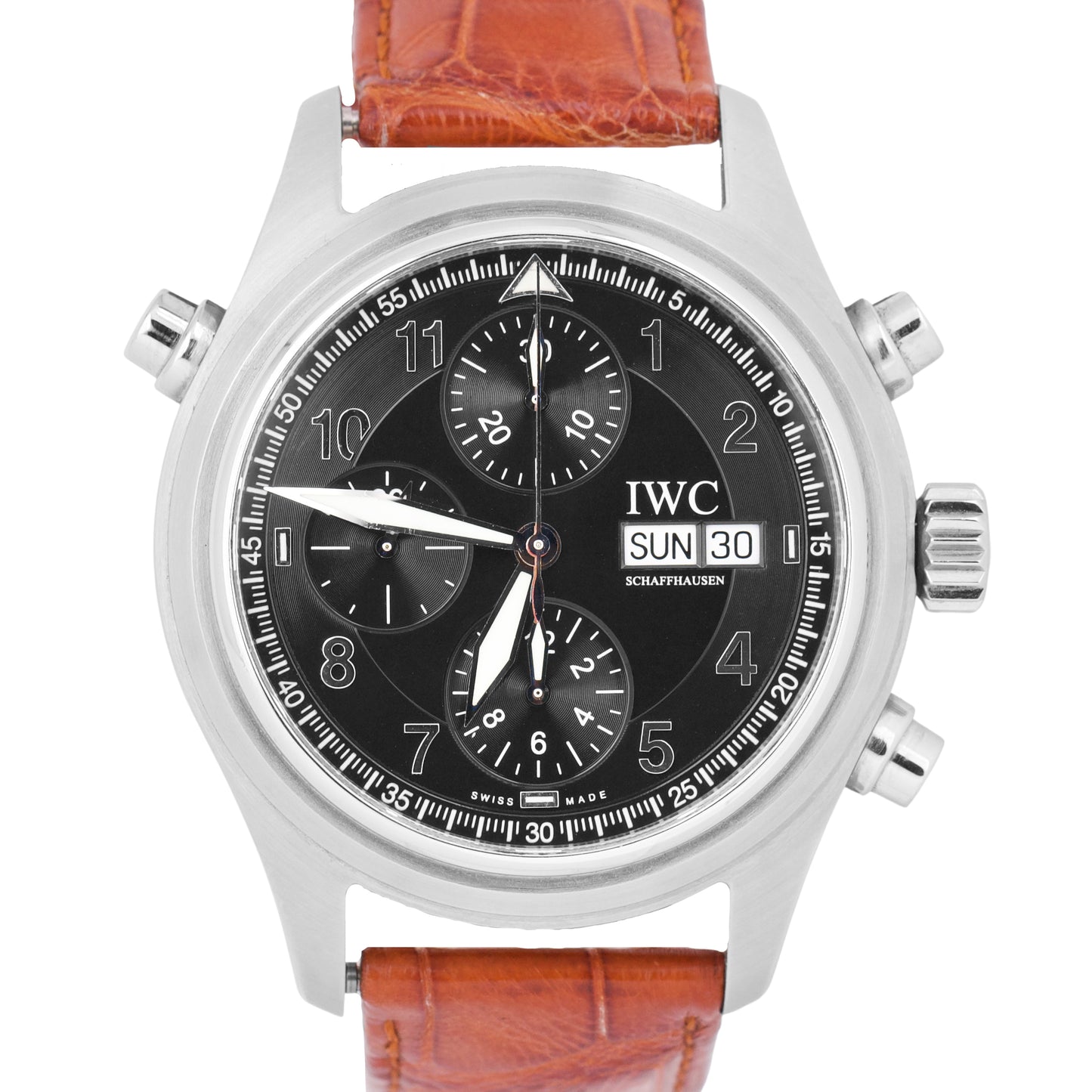IWC Pilot Spitfire Doppelchronograph IW3713 Stainless Leather 3713 42mm Watch