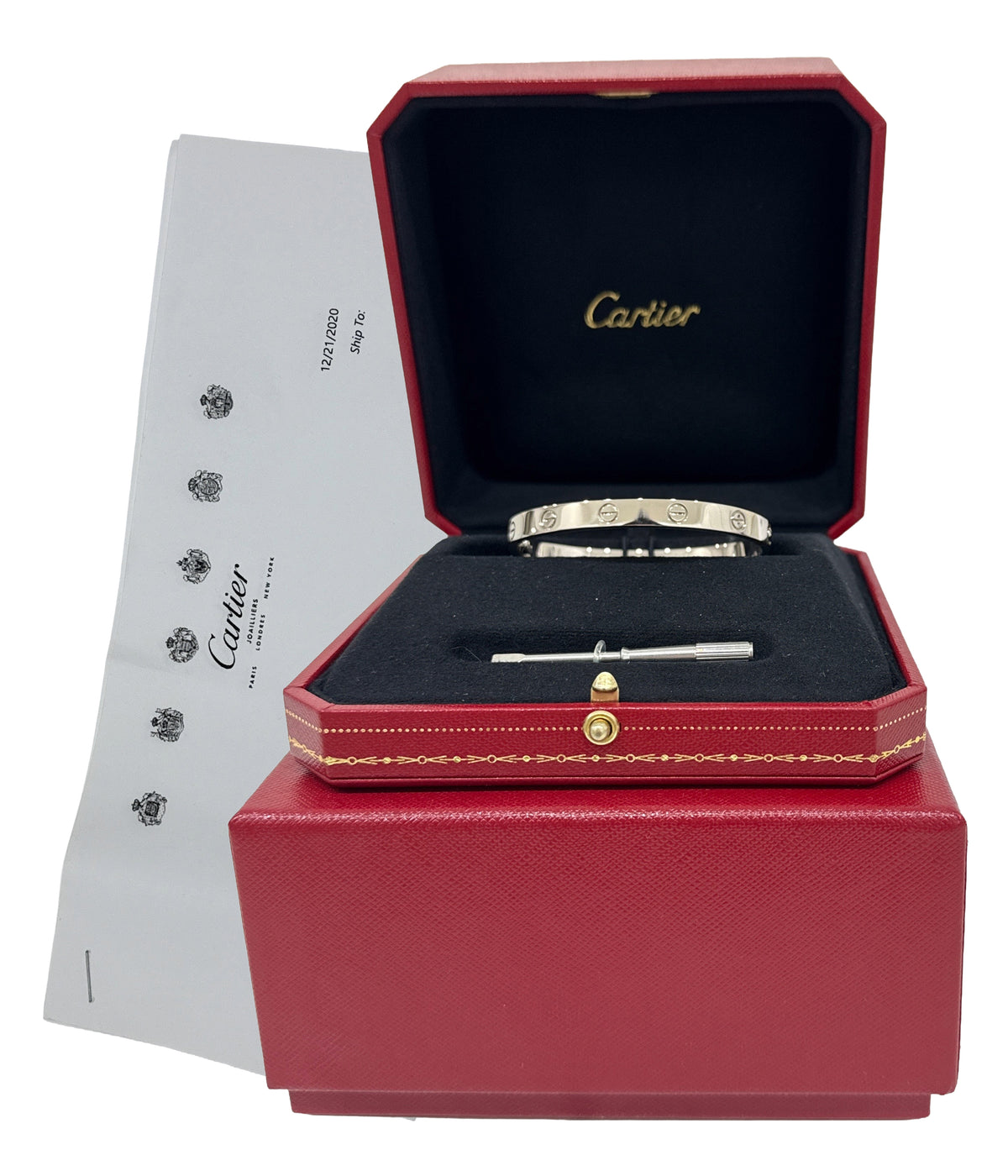 2020 Cartier Love Bracelet Size 17 18K White Gold Box