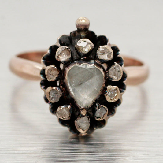 Antique Victorian 0.85ctw Pear Cut Diamond Engagement Ring - 14k Rose Gold