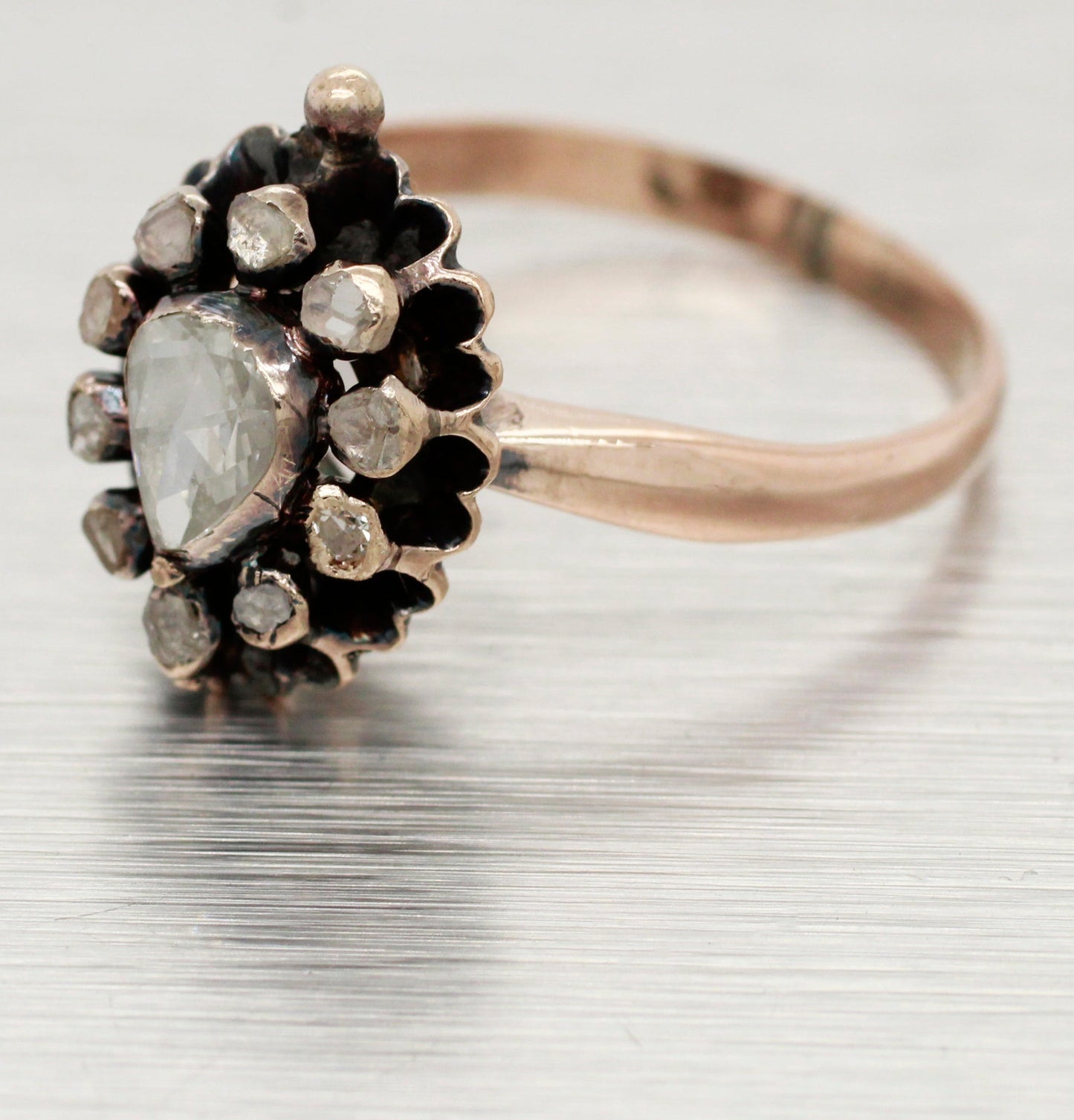 Antique Victorian 0.85ctw Pear Cut Diamond Engagement Ring - 14k Rose Gold