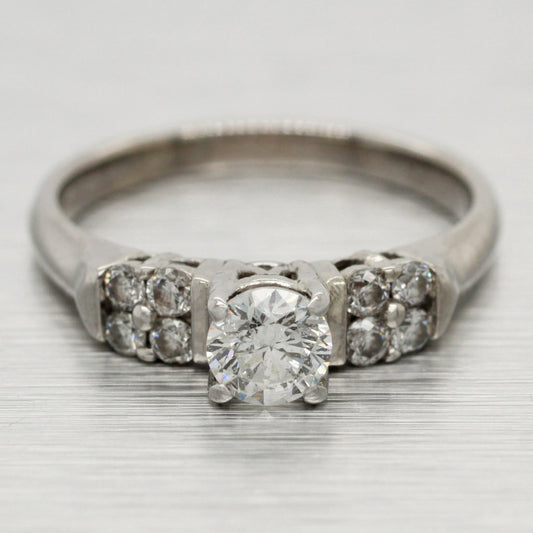 Vintage 0.40ct Diamond Engagement Ring with 0.20ctw Accents - 14k White Gold