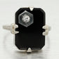 Antique Art Deco 0.05ct Diamond and Onyx Cocktail Ring - 18k White Gold