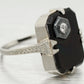 Antique Art Deco 0.05ct Diamond and Onyx Cocktail Ring - 18k White Gold