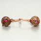 Antique Art Nouveau Ruby Ornate Sphere Drop Dangle Earrings - 14k Rose Gold