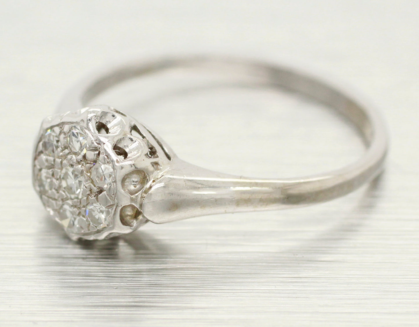 Antique Art Deco 0.30ctw Cluster Hexagon Style Diamond Ring - 14k White Gold