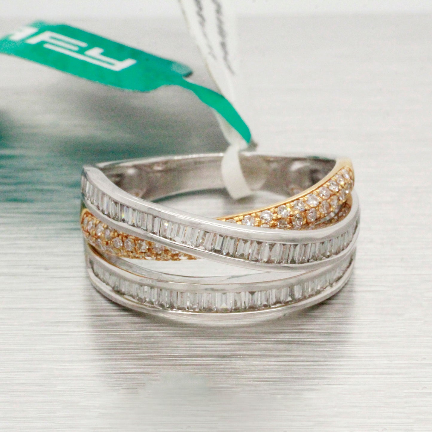 NEW Effy Duo 14k Two Tone Gold 0.74ctw Diamond Crossover Band Ring MSRP $3450