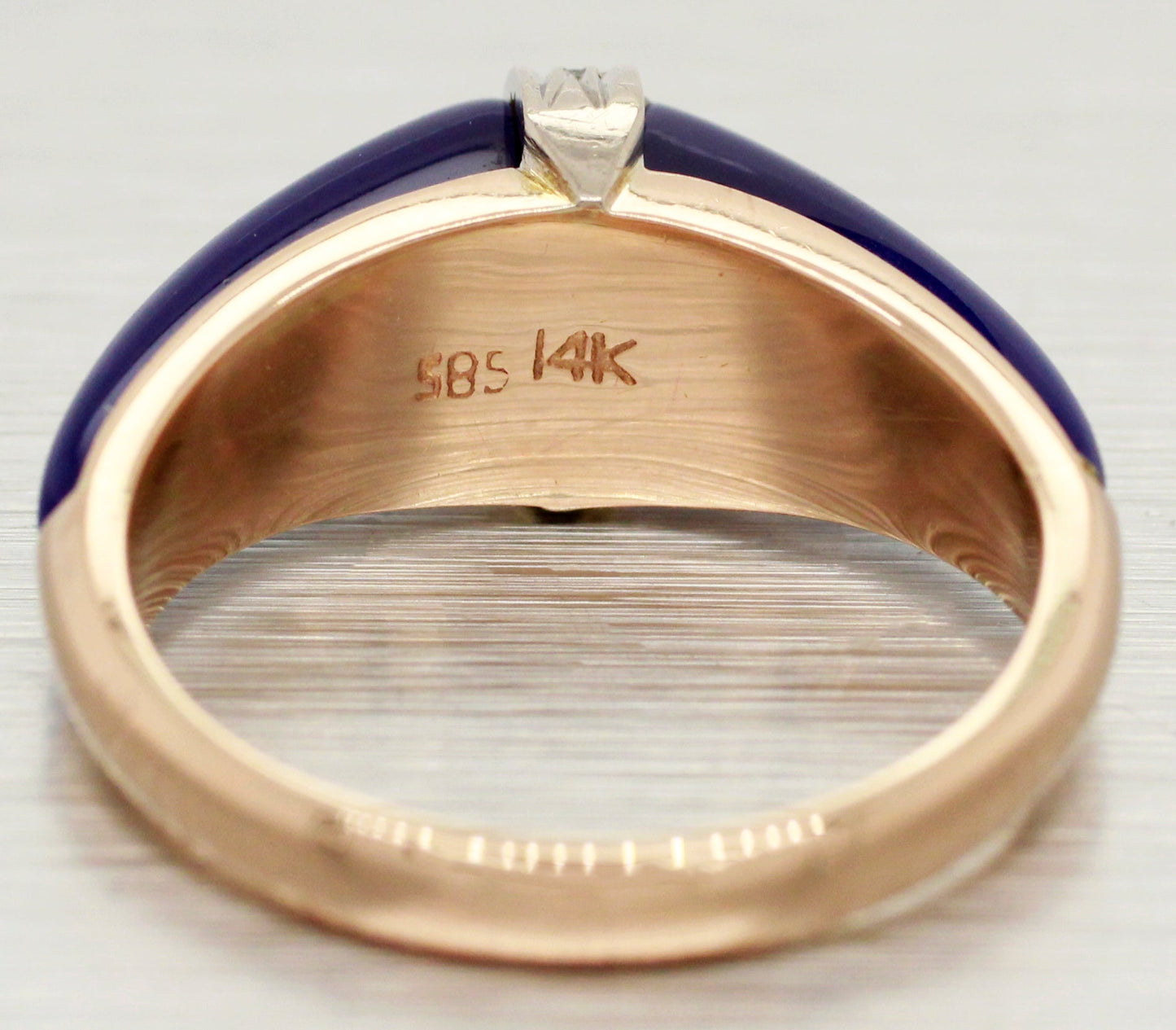 Vintage Blue Lapis Lazuli and Diamond Band Ring - 14k Yellow Gold - Size 6.25
