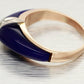 Vintage Blue Lapis Lazuli and Diamond Band Ring - 14k Yellow Gold - Size 6.25