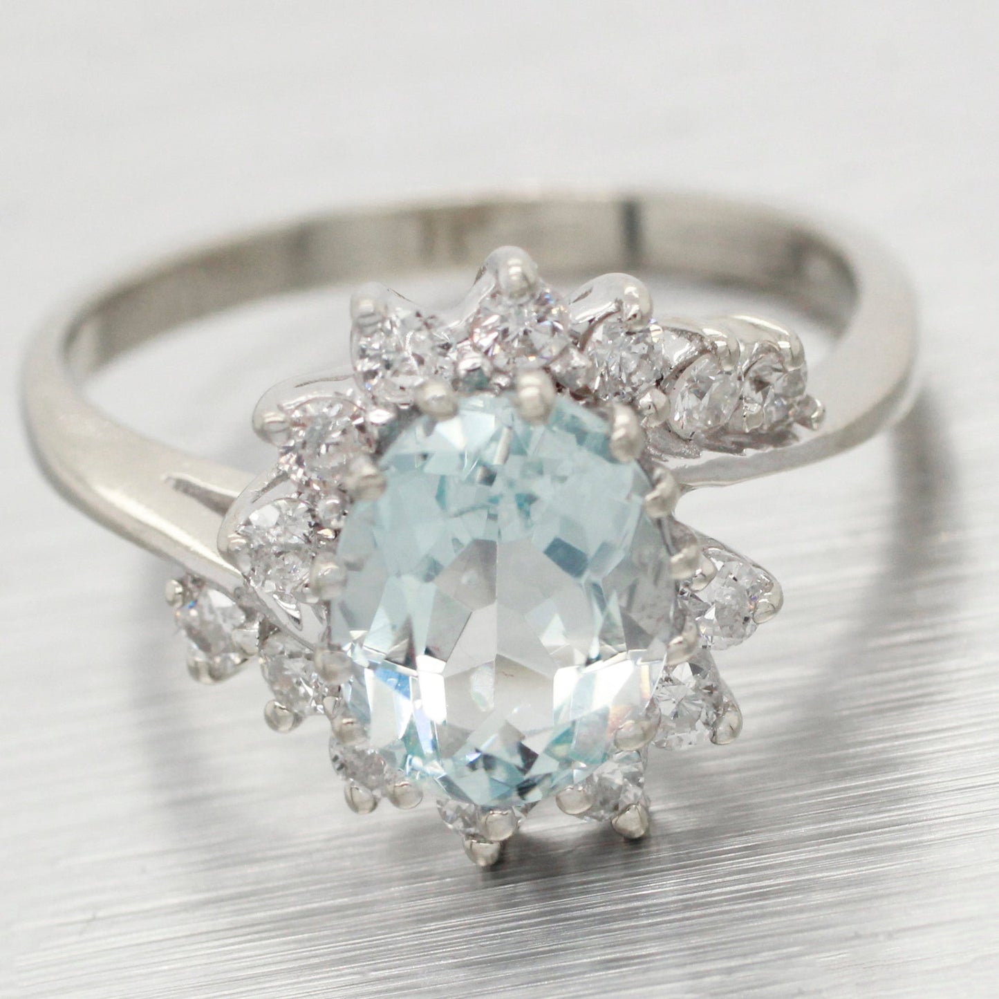Vintage 1.15ct Aquamarine & Diamond Cocktail Ring - 14k White Gold Split Shank