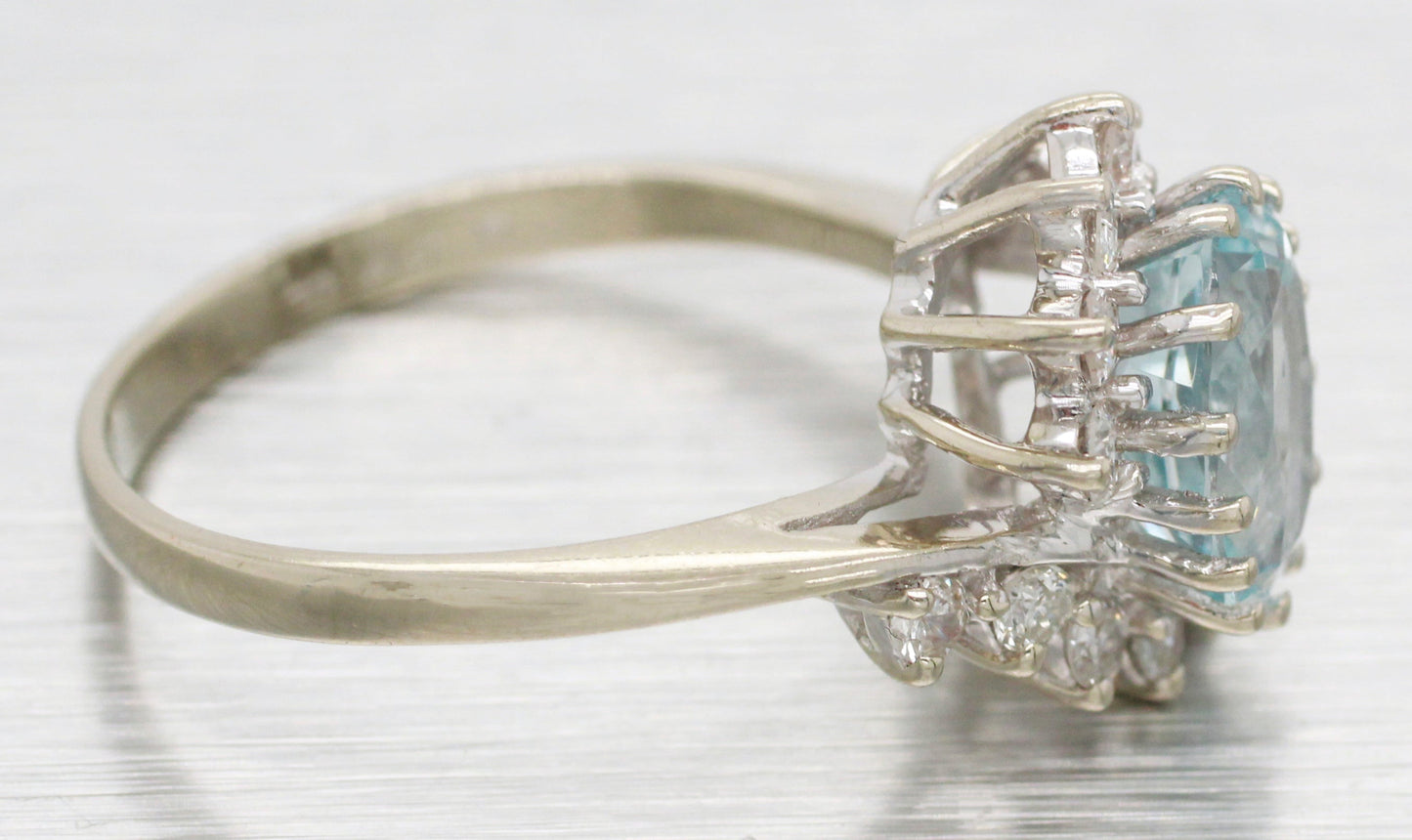 Vintage 1.15ct Aquamarine & Diamond Cocktail Ring - 14k White Gold Split Shank