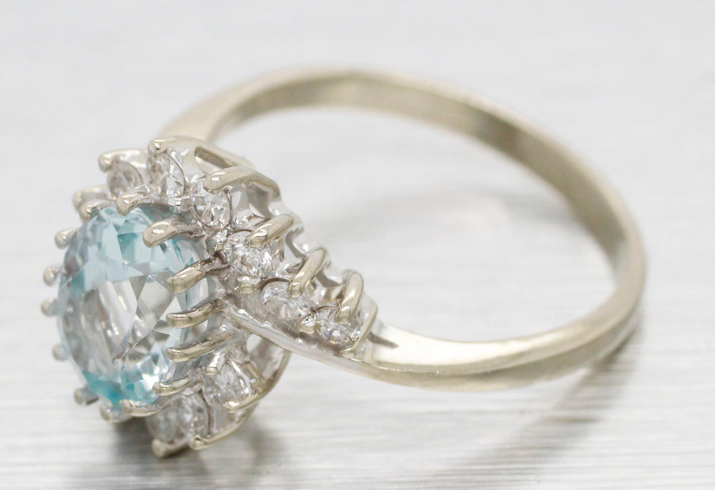 Vintage 1.15ct Aquamarine & Diamond Cocktail Ring - 14k White Gold Split Shank