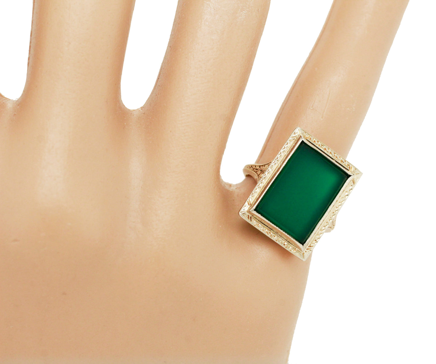 Antique Art Deco Foliage Rectangular Emerald Ring - 14k Yellow & White Gold
