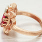 Antique Art Deco 0.50ctw Ruby & Diamond Floral Cocktail Ring - 14k Rose Gold