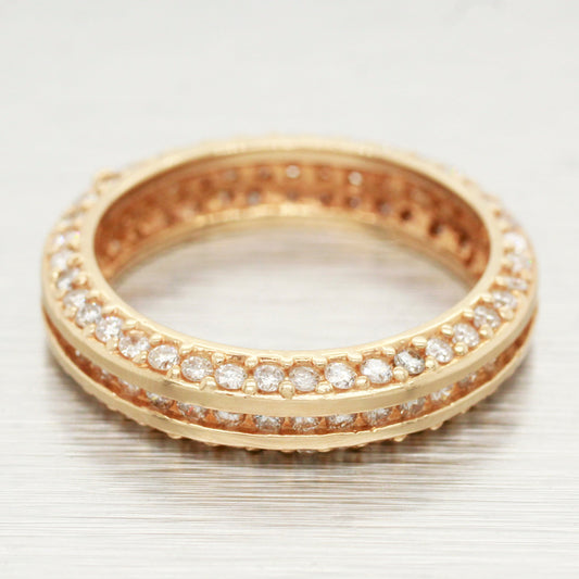 Vintage 1.25ctw Pave Diamond Eternity Ring - 14k Yellow Gold Wedding Band - 7.75
