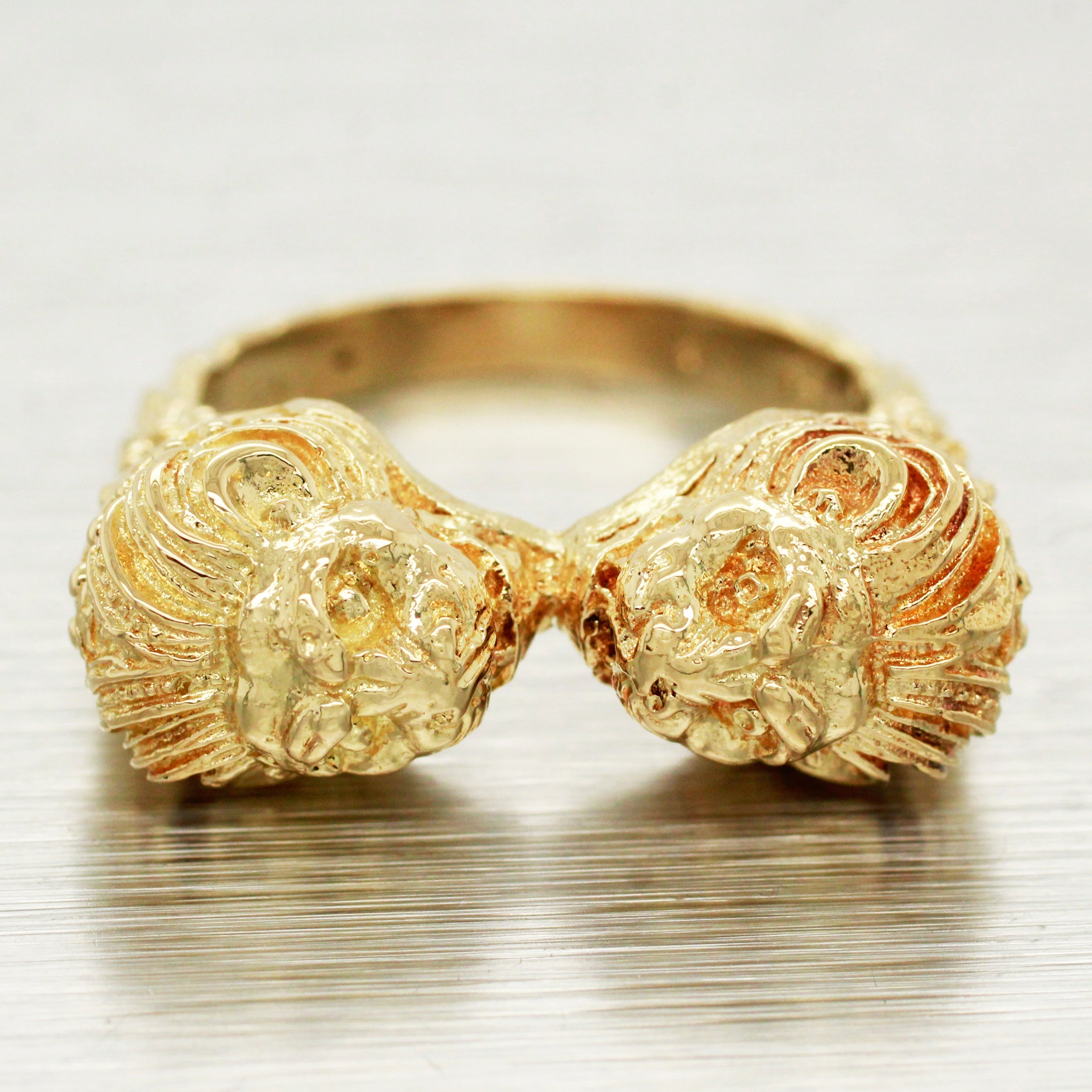 Zolotas Heritage Double Lion Head Ring - Solid 18k Yellow Gold