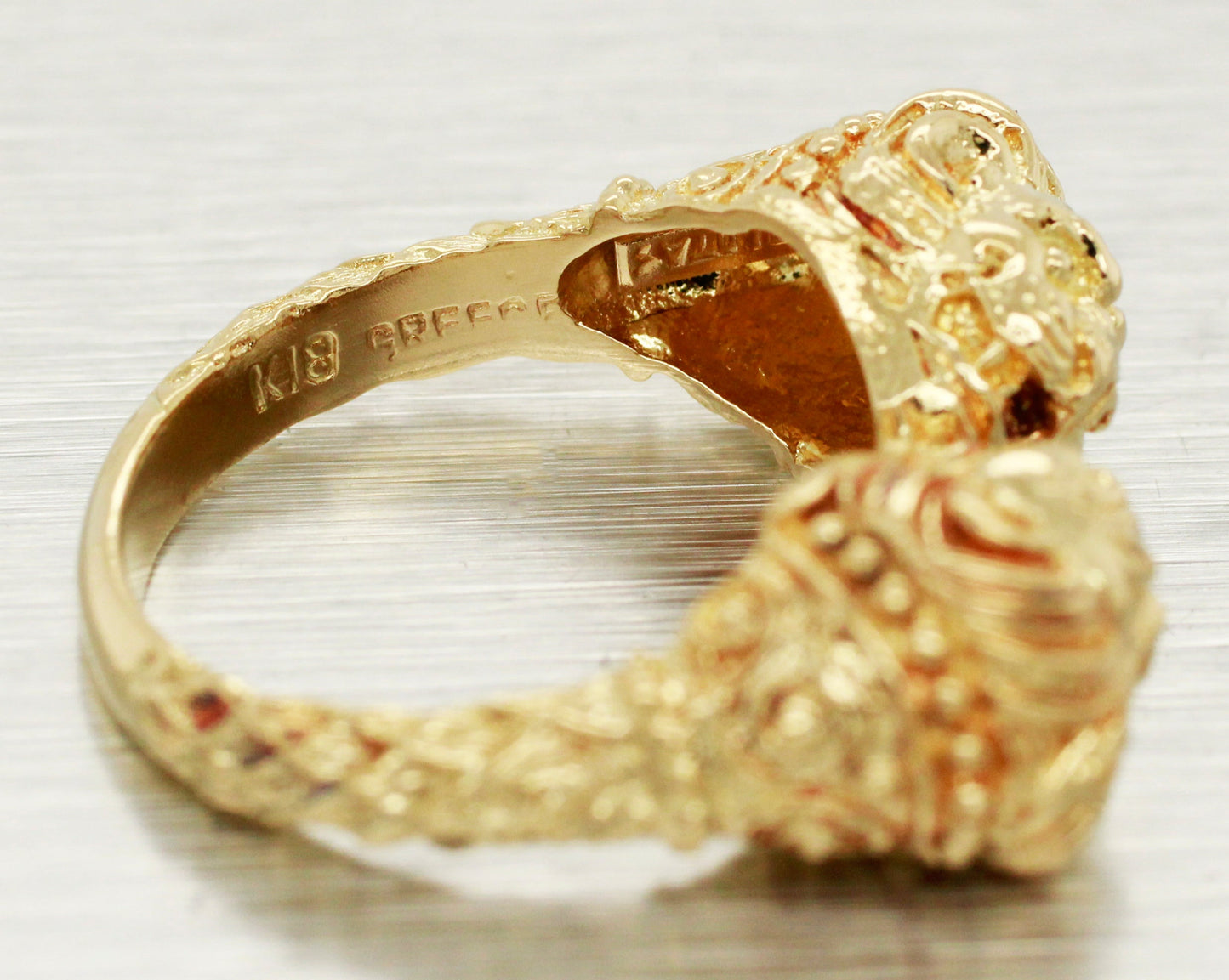 Zolotas Heritage Double Lion Head Ring - Solid 18k Yellow Gold - Size 5.50