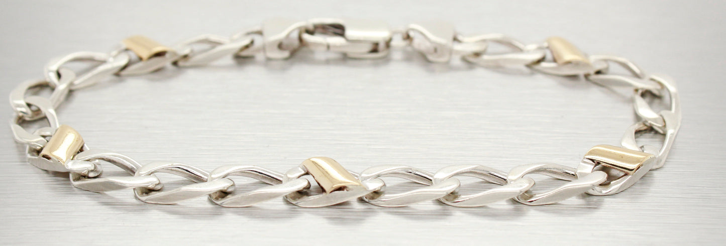 Tiffany & Co. 925 Sterling Silver & 18K Yellow Gold Chain Bracelet 7.50" w/ Box