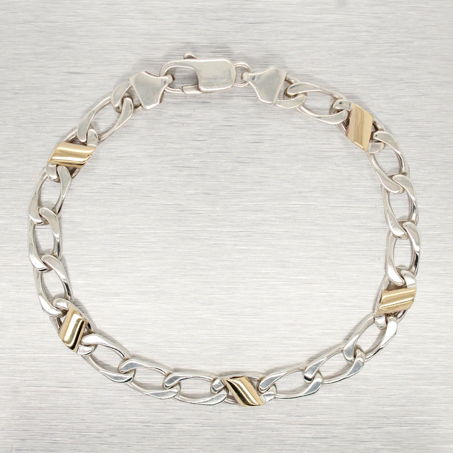 Tiffany & Co. 925 Sterling Silver & 18K Yellow Gold Chain Bracelet 7.50" w/ Box