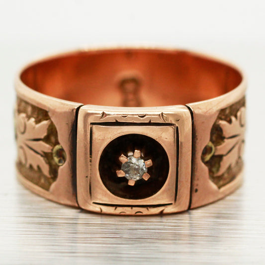 Art Nouveau 0.02ct Rose Cut Diamond Band Ring - 14k Rose Gold & Yellow Gold
