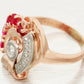 Antique Art Deco 0.50ctw Ruby & Diamond Spiral Cocktail Ring - 14k Rose Gold