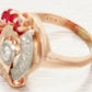 Antique Art Deco 0.50ctw Ruby & Diamond Spiral Cocktail Ring - 14k Rose Gold