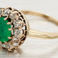 Antique Art Deco 1ct Emerald & Diamond Halo Cocktail Ring - 14k Yellow Gold