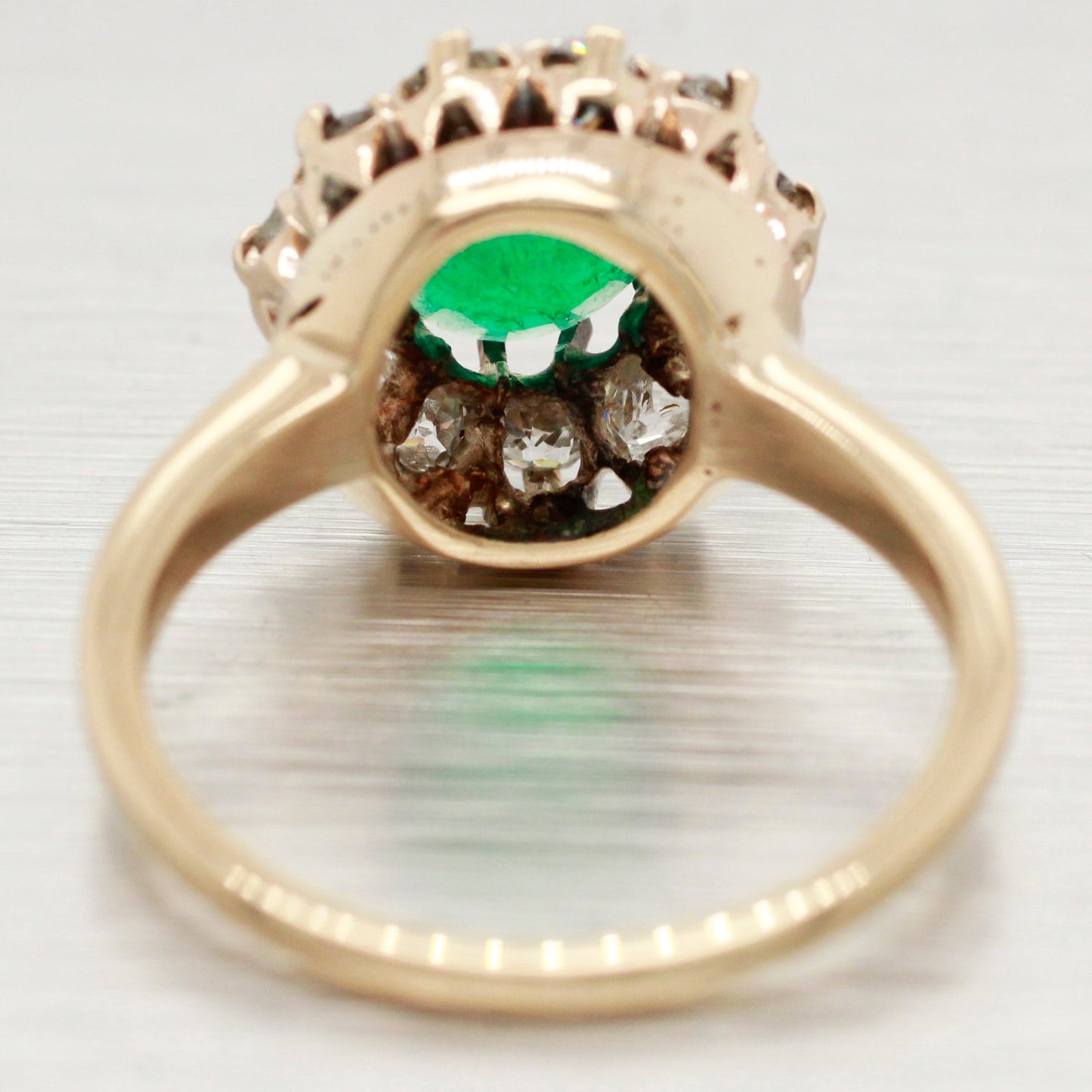 Antique Art Deco 1ct Emerald & Diamond Halo Cocktail Ring - 14k Yellow Gold