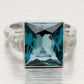Vintage 4.5ct Blue Quartz Solitaire Cocktail Ring - 14k White Gold - Size 6