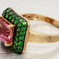 LeVian Pink Quartz & Tsavorite Cocktail Ring - 14k Yellow Gold Band