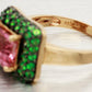 LeVian Pink Quartz & Tsavorite Cocktail Ring - 14k Yellow Gold Band