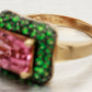 LeVian Pink Quartz & Tsavorite Cocktail Ring - 14k Yellow Gold Band