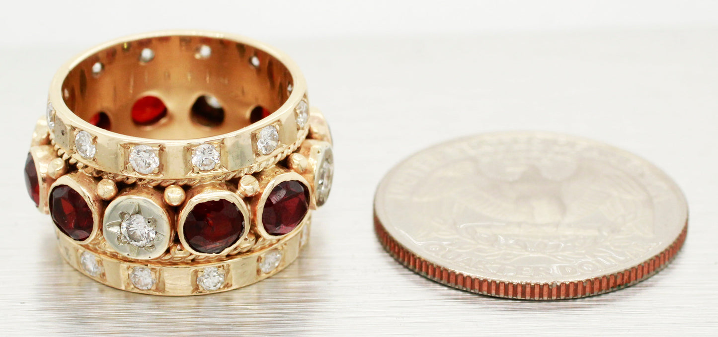 Vintage 2.00ctw Garnet & Diamond Ring - 14k Yellow Gold Milgrain Band