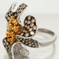 Samuel Benham Citrine & Champagne Diamond Flower Ring - 14k White Gold