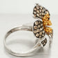 Samuel Benham Citrine & Champagne Diamond Flower Ring - 14k White Gold