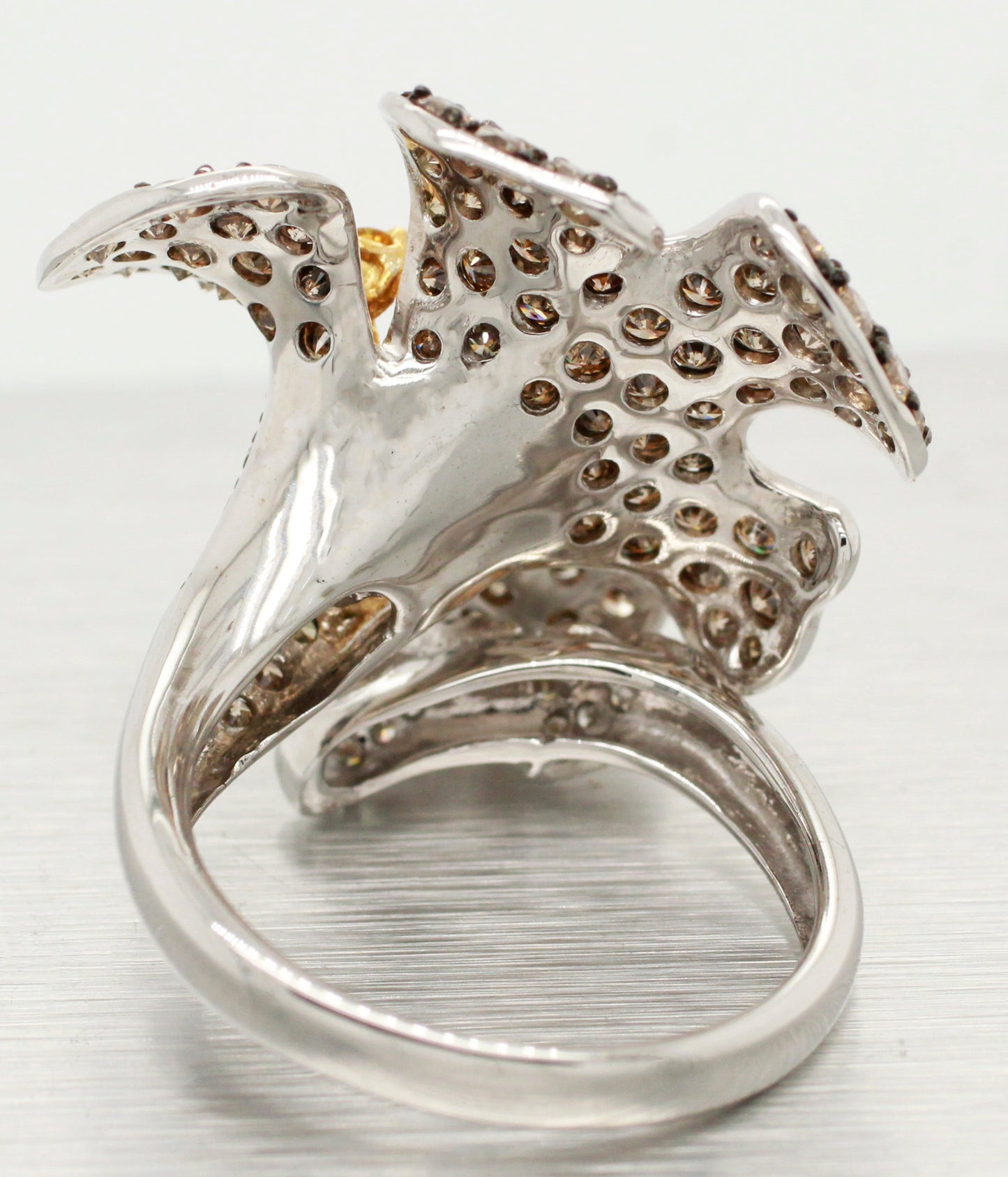 Samuel Benham Citrine & Champagne Diamond Flower Ring - 14k White Gold