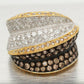 Modern Two-Tone Brown Champagne & White Diamond Cocktail Ring - 18k Yellow/White Gold Band
