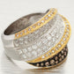 Modern Two-Tone Brown Champagne & White Diamond Cocktail Ring - 18k Yellow/White Gold Band
