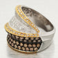 Modern Two-Tone Brown Champagne & White Diamond Cocktail Ring - 18k Yellow/White Gold Band