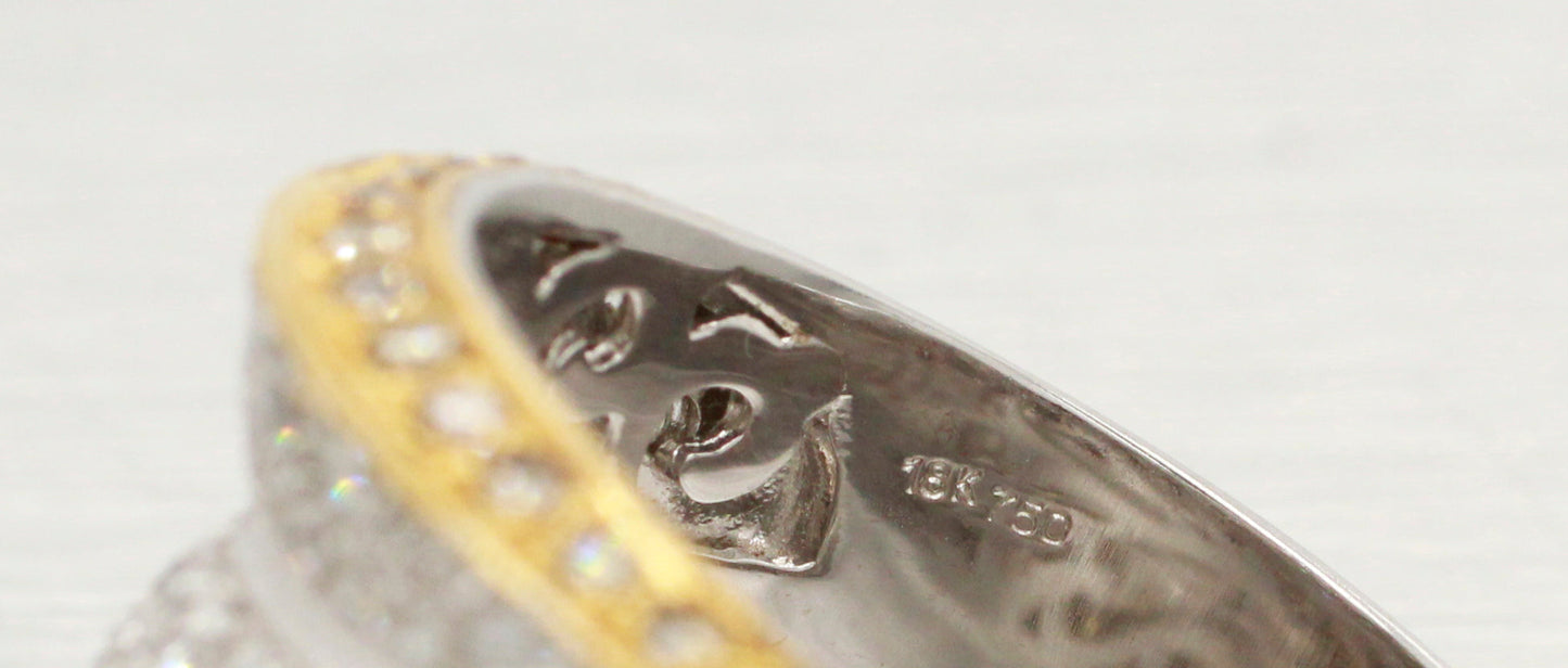 Modern Two-Tone Brown Champagne & White Diamond Cocktail Ring - 18k Yellow/White Gold Band