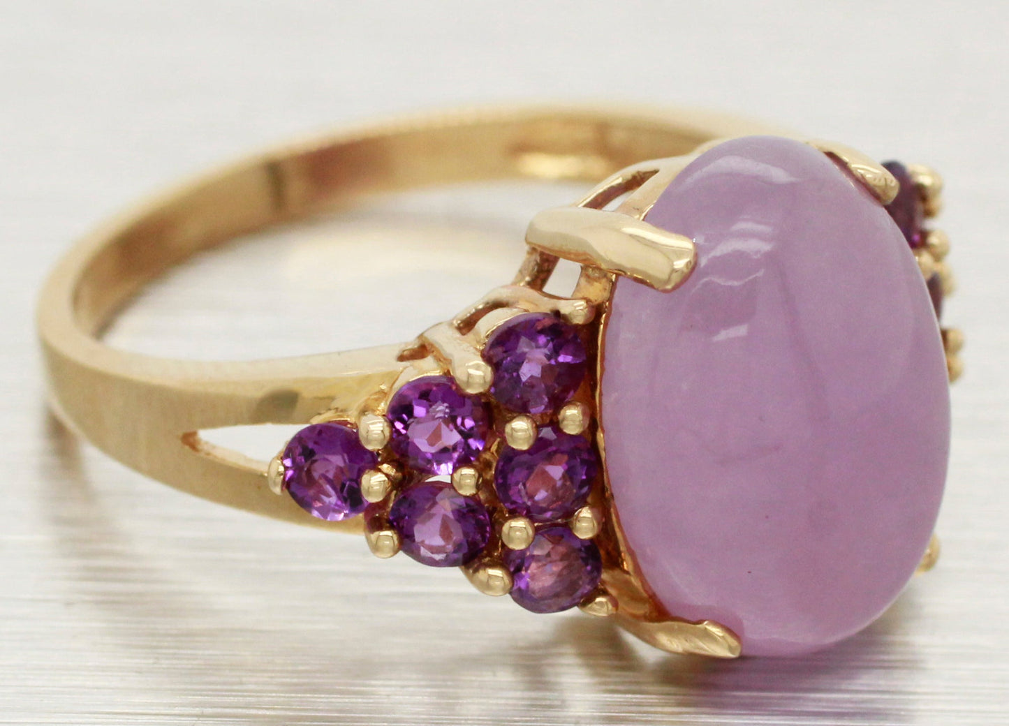 Vintage Cabochon Amethyst Cocktail Ring - Amethyst Accents - 14k Yellow Gold
