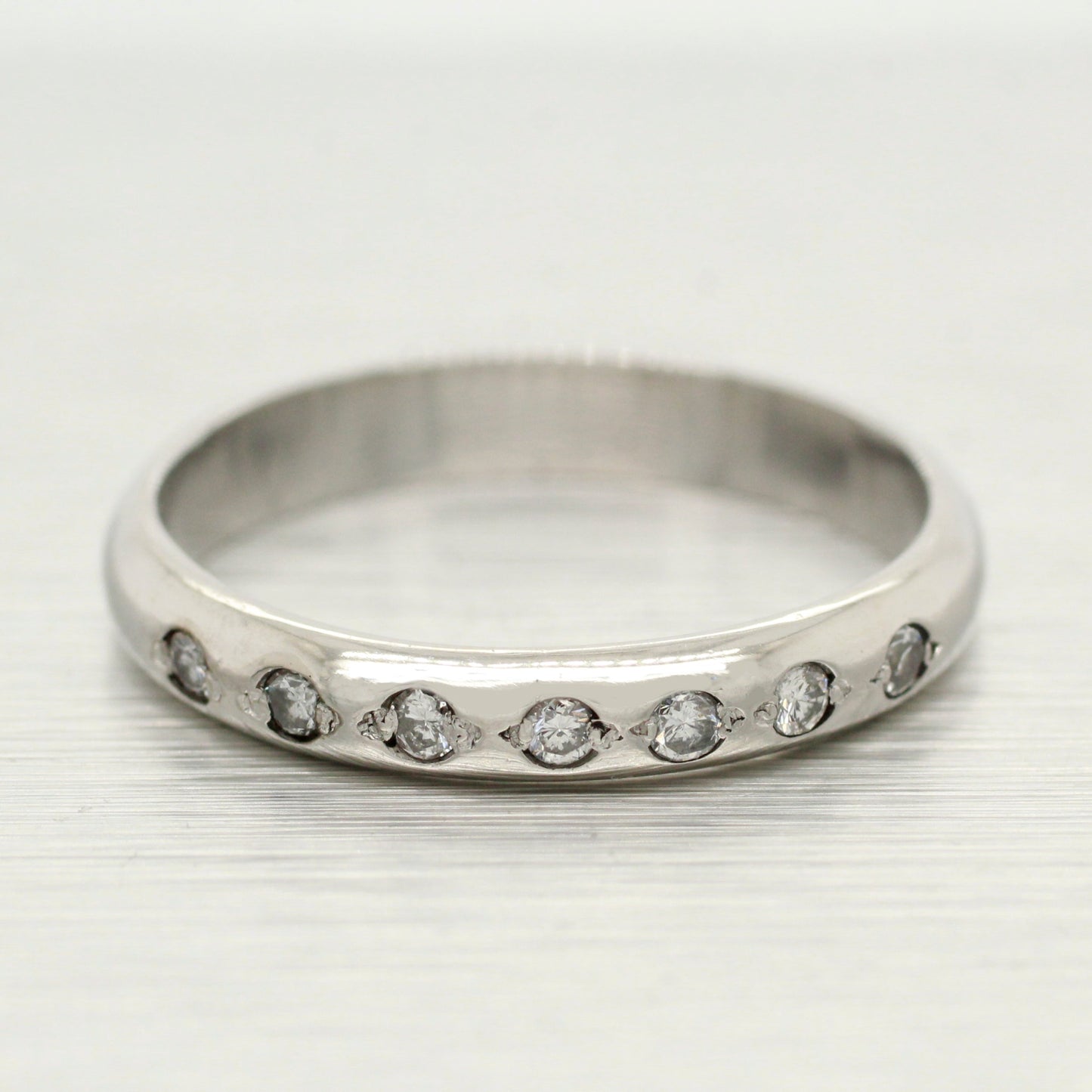Vintage 0.07ctw Diamond Small Wedding Band - Thin Platinum Ring - Size 5.50